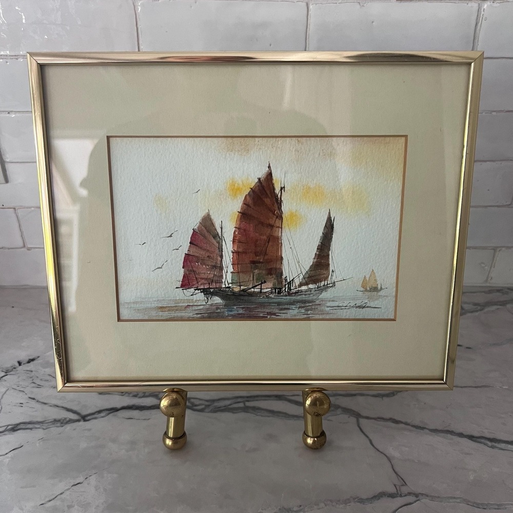 Signed watercolor framed sailboat